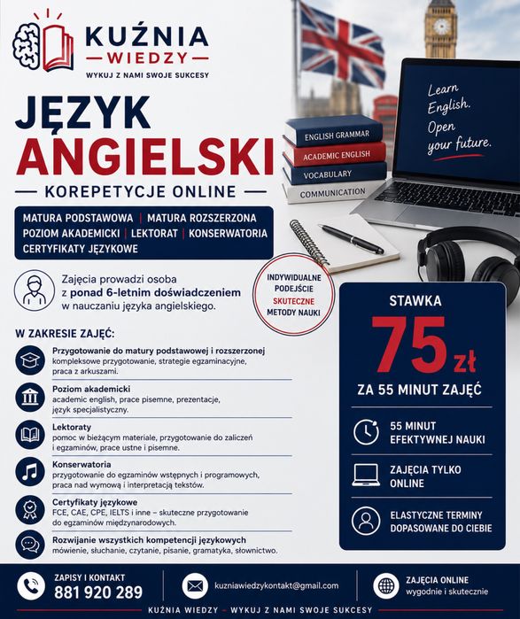 KOREPETYCJE Z ANGIELSKIEGO DLA KAŻDEGO! Szkoła podstawowa, średnia, matura, certyfikaty, konkursy, studia, dorośli!