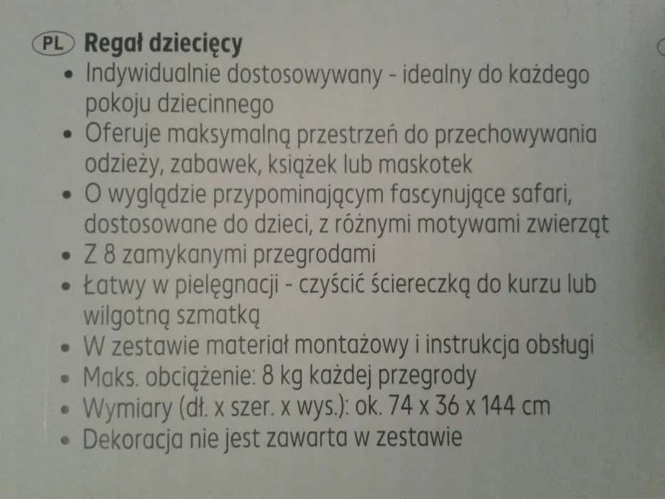 REGAŁ organizer dla dzieci składany z tworzywa 8 przegródek DUŻY 144cm