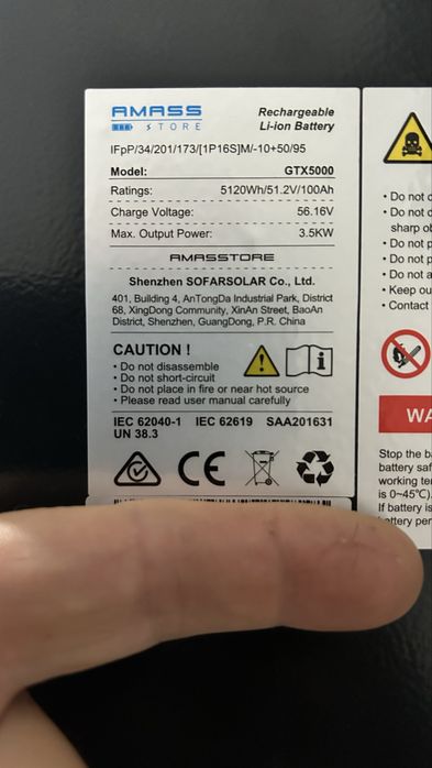 Bateria Sofar Amass GTX 5000 5Kwh - lifepo4