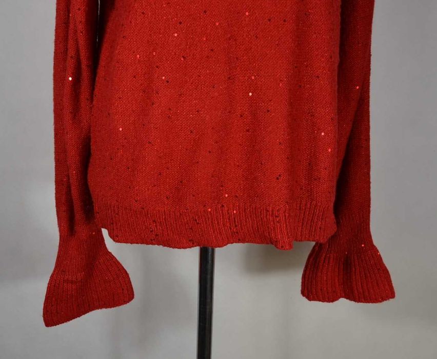 DKNY Sweter Damski zdobiony Cekinami L Oryginalny Czerwony Super Stan