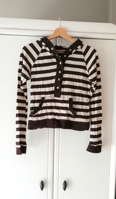 biało brązowa bluza bluzka z kapturem w pasy paski poziome 42XL 40L