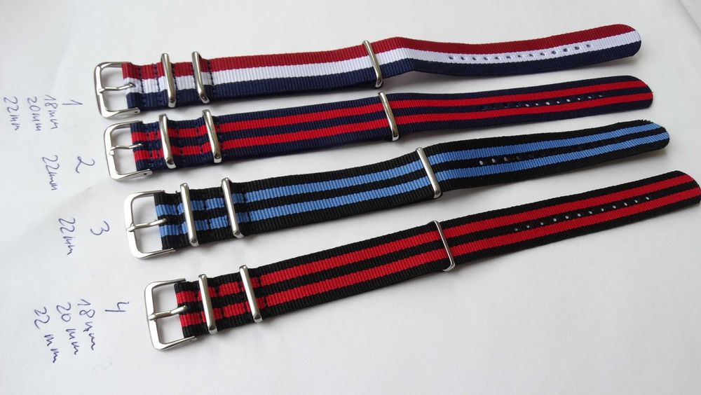 Paski NATO nylonowe do zegarka 18mm 20mm 22mm pepsi granatowo-czerwone