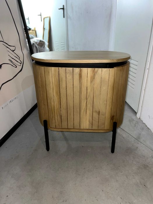 Table de chevet en métal Paulownia 55x40x55 marron