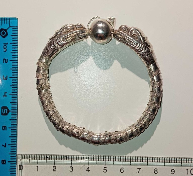 Srebrna bransoletka 900 Smok Azja ręczna robota 1920–30 CHINY/WIETNAM
