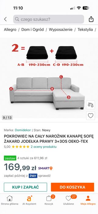 Pokrowiec na kanapę narożną