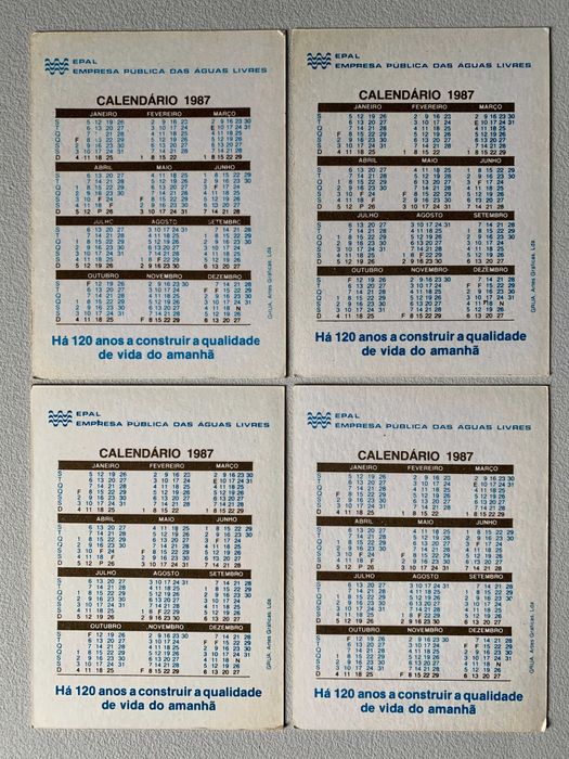Calendários de 1987 - EPAL (preço unitário)