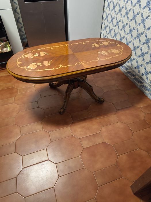 Mesa apoio Madeira com desenho flores