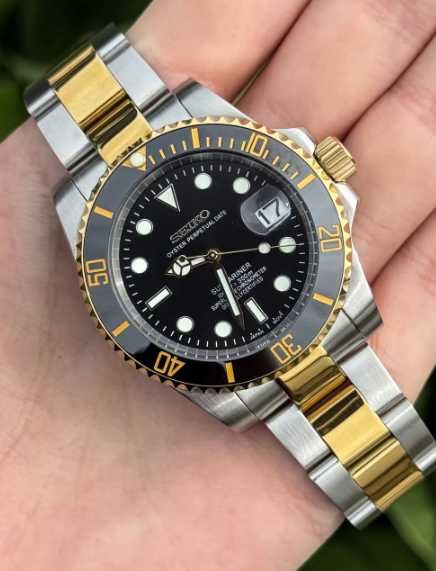 SEIKO MOD Submariner Czarny Złoty Black Gold Oyster Custom NOWY