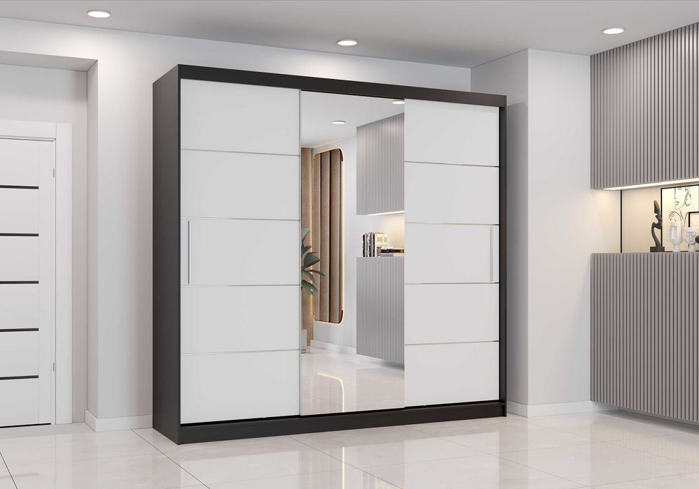 Duża szafa ASTRA 230cm przesuwna z lustrem 3 drzwiowa biała grafit