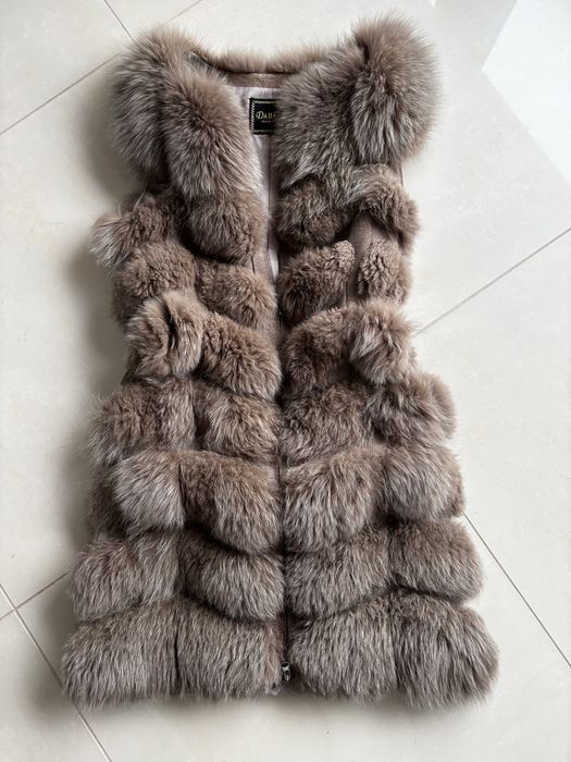 Dadaism beżowe brązowe naturalne futro kamizelka bezrekawnik