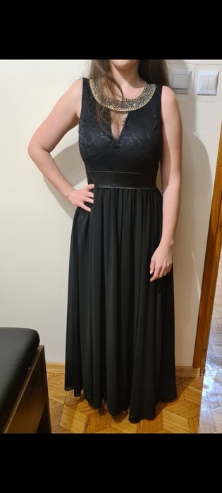Długa czarna sukienka studniówka wesele bal rozmiar 40