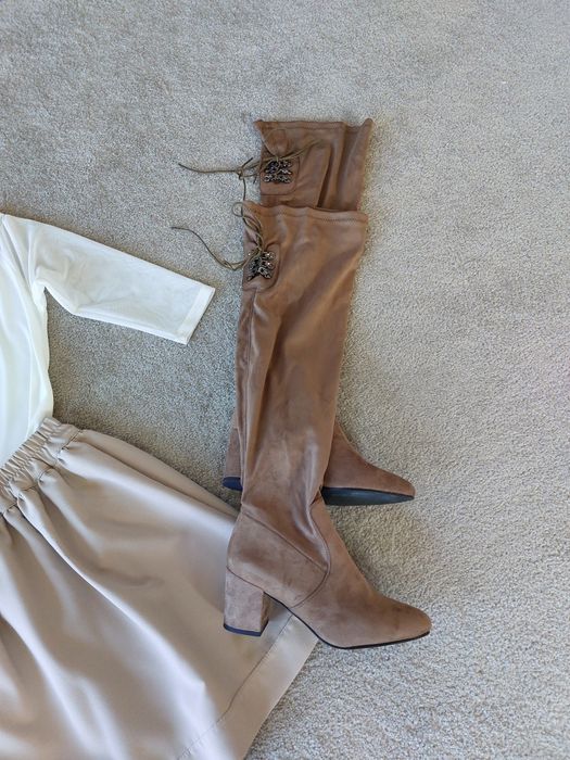 Buty kozaki muszkieterki czekoladowe brąz za kolano 39