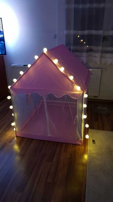 Namiot Domek dla Dzieci Zamek Pałac do Pokoju Ogrodu + Lampki LED Róż