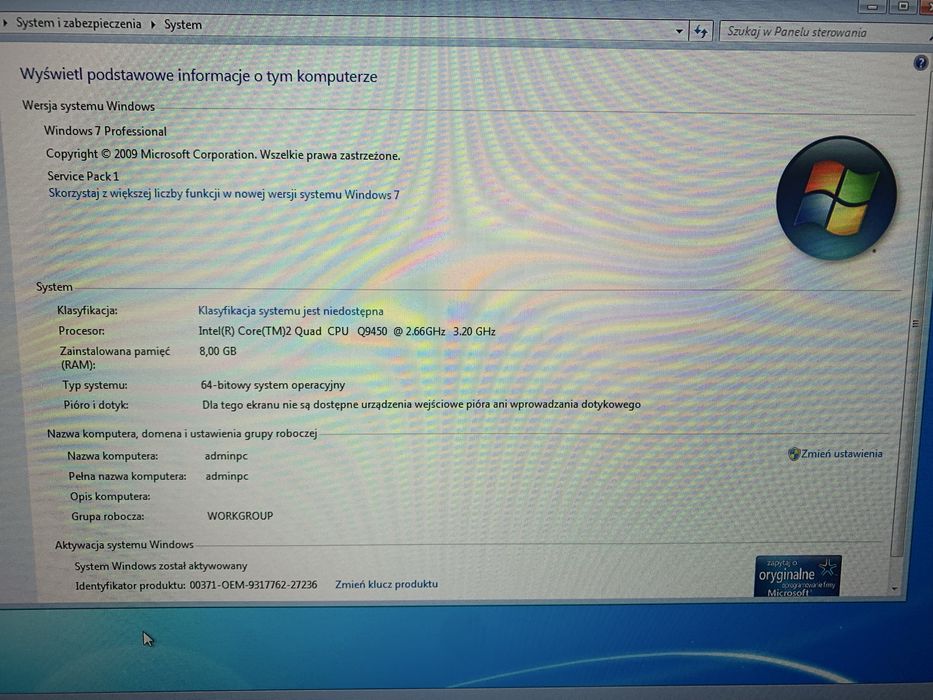 Komputer PC intel Q9450 4x3.2 GHz pamiec 8GB nVidia GTX 650 hdd 500 GB