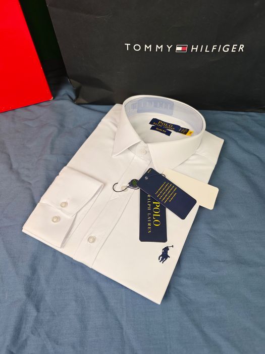 Męska koszula długi rękaw Ralph Lauren biała elegancka premium M-XXXL