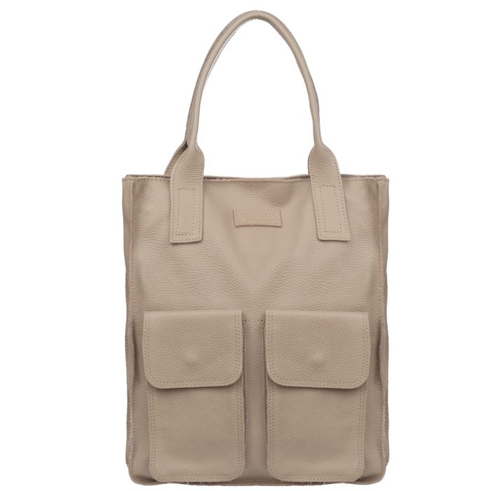 VERA PELLE torebka skórzana shopper duża z kieszeniami V516 beżowa
