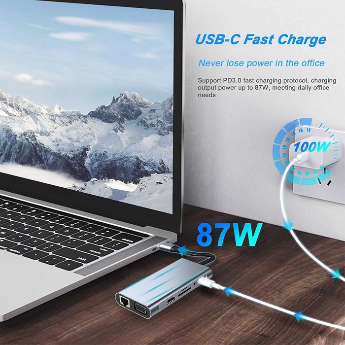 HUB adapter rozdzielacz 11 w 1 USB C LAN hdmi VGA 4K Aux usb sd 719