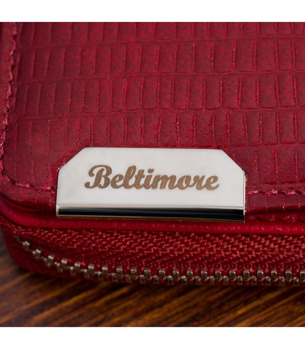 BELTIMORE portfel damski skórzany mały lakierowany kroko P255 czerwony