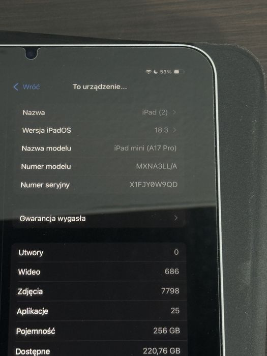 iPad mini 7 (A17 Pro) 256GB Space Gray | bateria 100% | 21 cykli | jak nowy