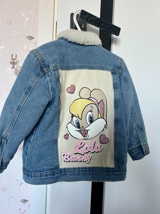 Ciepła kurtka jeansowa dla dziewczynki rozm 98