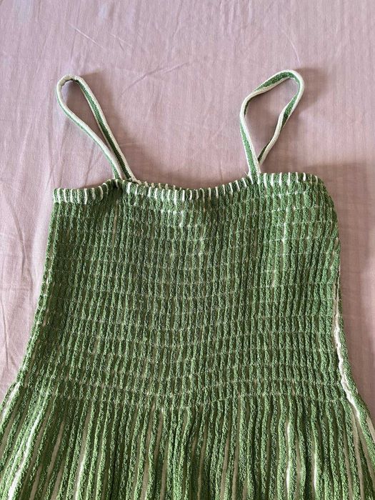 Vestido de malha Zara às riscas verde e cru, franzido, 13-14 anos