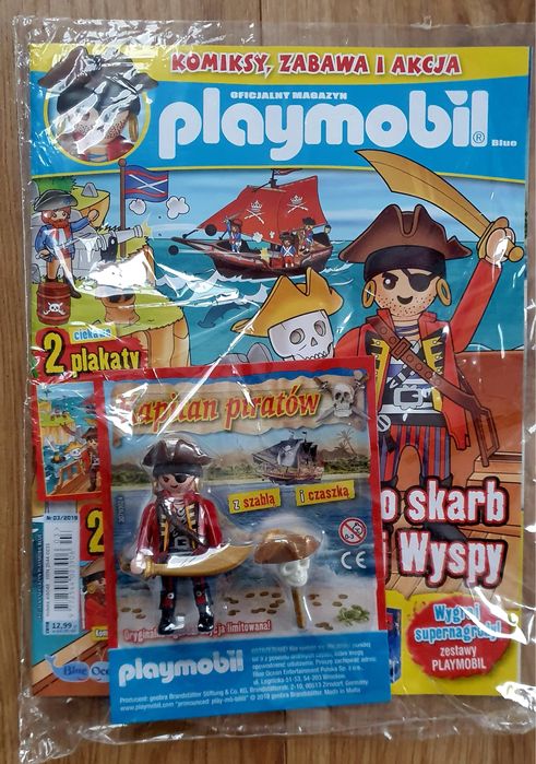 Gazetka Playmobil z figurką pirat kapitan z szablą i czaszką