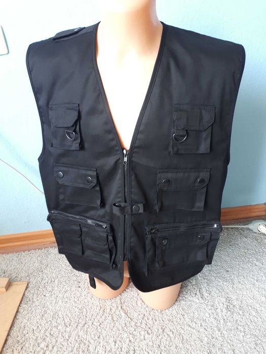 Bezrękawnik czarna kamizelka wędkarska Myśliwska outdoorowa r. XL kieszenie