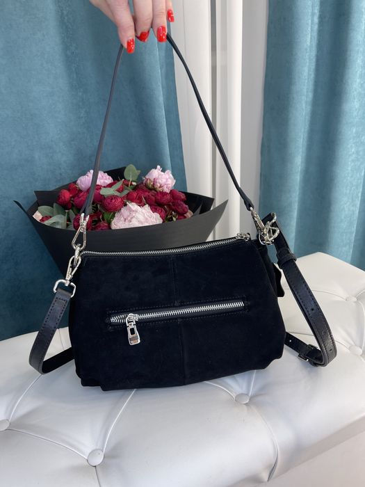 Женская сумка замш через плечо шоколад,черный Жіноча сумка замш