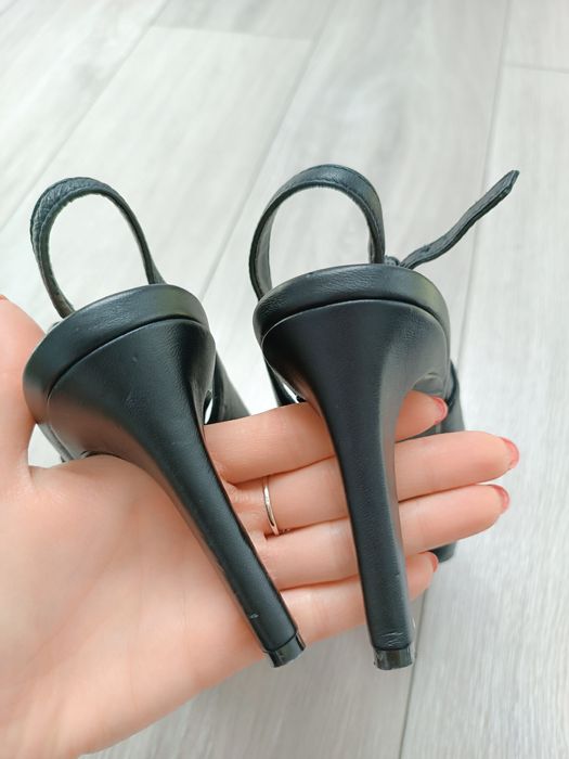 Czarne skórzane buty damskie szpilki sandały na obcasie 36 eleganckie