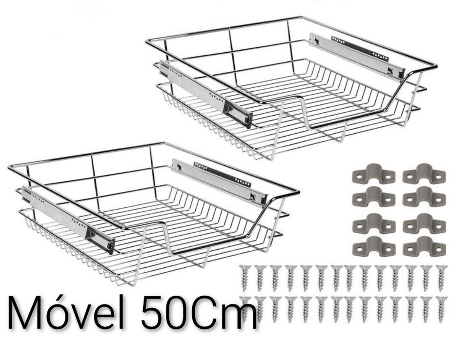Conjunto de dois cestos gaveta telescópio cozinha  50cm