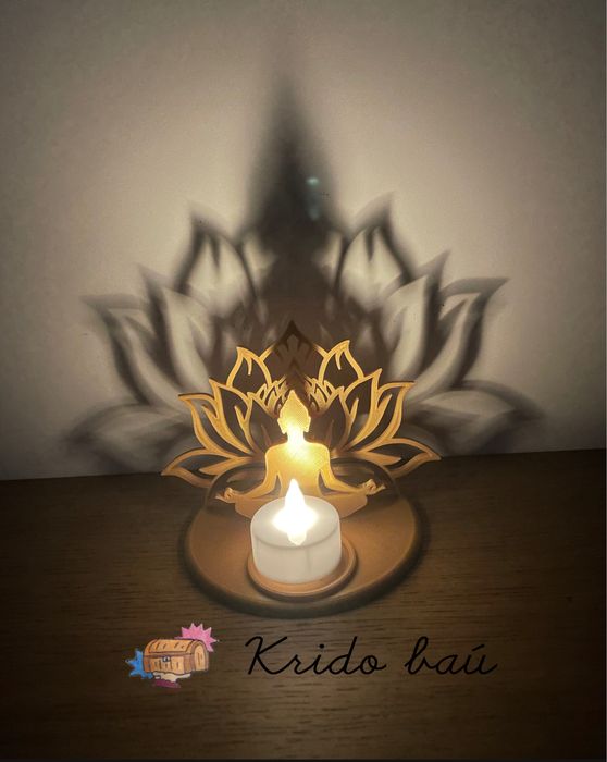 Lotús iluminado dourado - inclui led e pilha