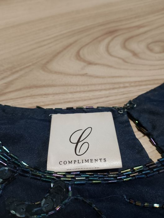 Granatowa Jedwabna Bluzka Z Cekinami Compliments
