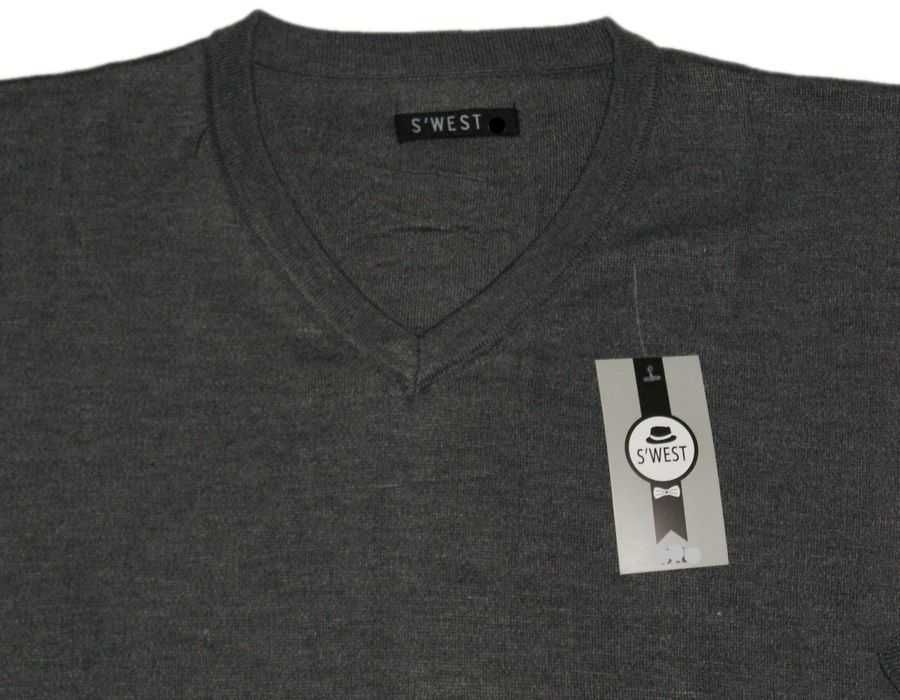 SWETER swetr MĘSKI duży cienki 4XL szer.134 cm C.SZARY dekolt w serek