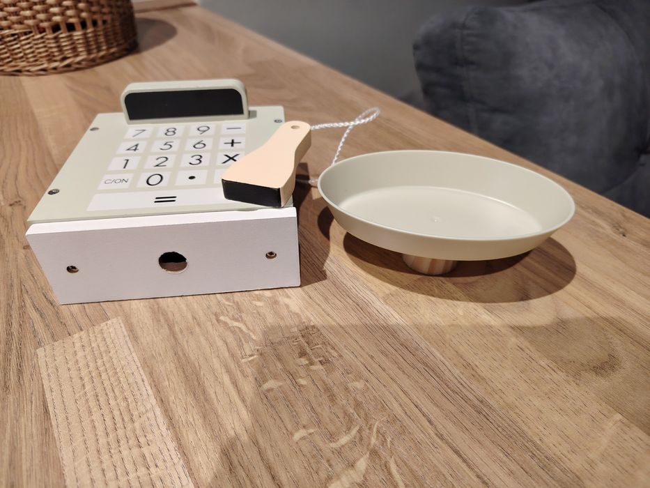 Nowe drewniane zabawki kasa fiskalna oraz waga