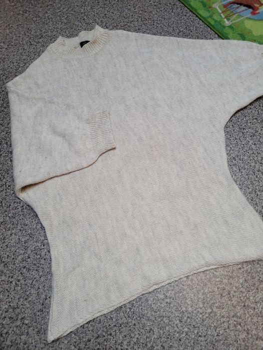 Sweter nietoperz ze stójką krótki rękaw ciepły z wełną i alpaką