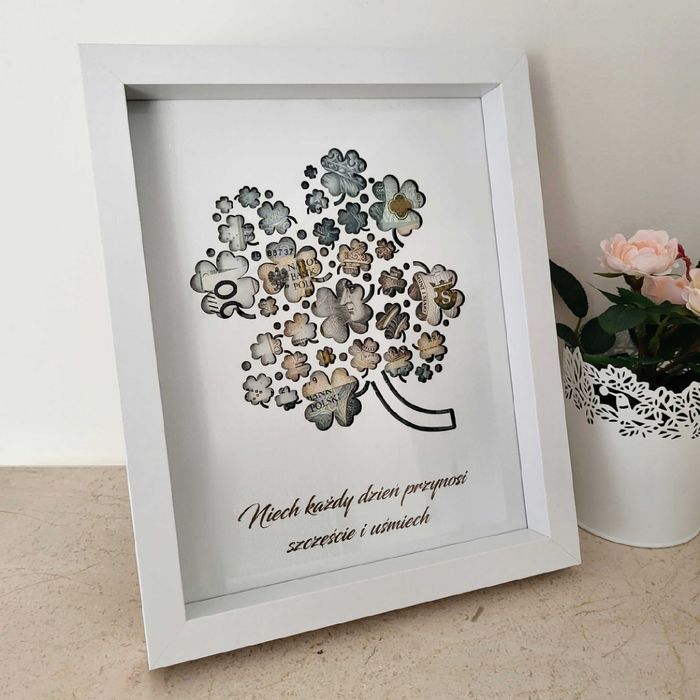 Obraz, koperta na pieniądze urodziny, okazje, jubileusz koniczyna