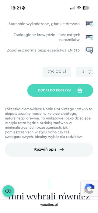 Łóżeczko  niemowlęce Noble Cot