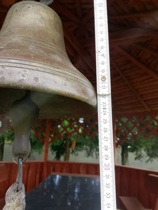 Duży, ciężki, stary dzwon okrętowy z brązu MW. OPL.
