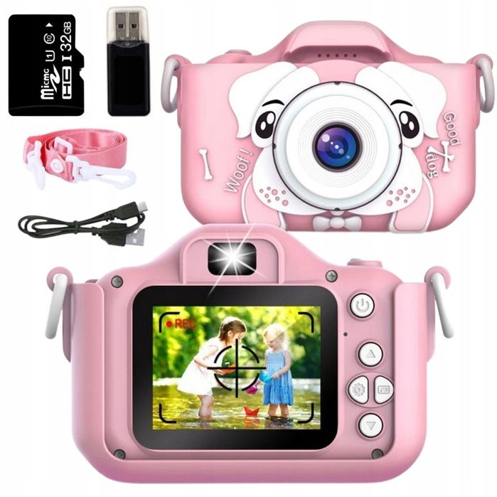 Aparat Dla Dzieci Kamera Zabawka 40Mpx Zabawka +Karta 32Gb - Różowy
