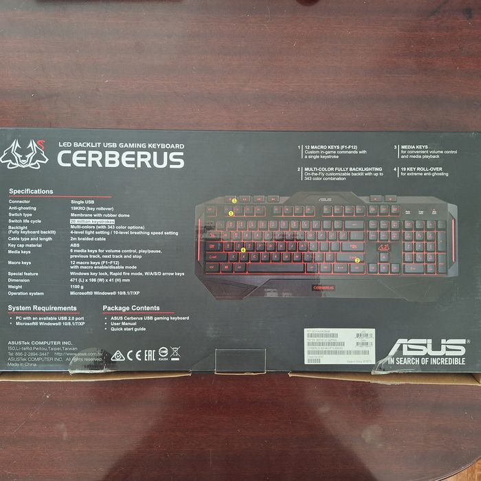 ASUS Cerberus Gaming Keyboard, Slightly Used.64585813949698123
