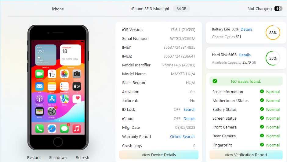 Смартфон Apple iPhone SE 3 (2022) 4/64 Midnight A2595 88% IOS 17.6.1