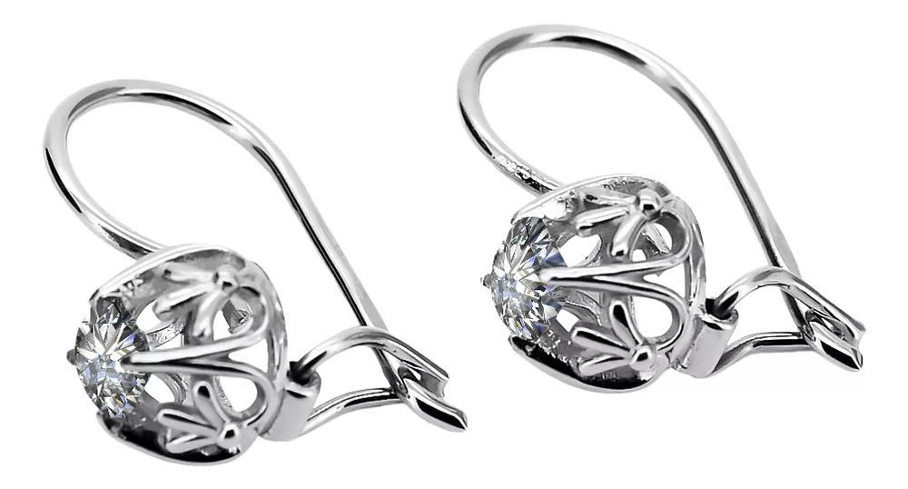 Srebrne kolczyki 925 rosyjskie z cyrkoniami vec145s Vintage Poznań