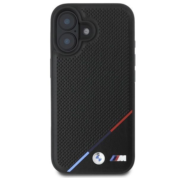 Etui BMW M Perforated Tricolor Line MagSafe na iPhone 16 - czarne