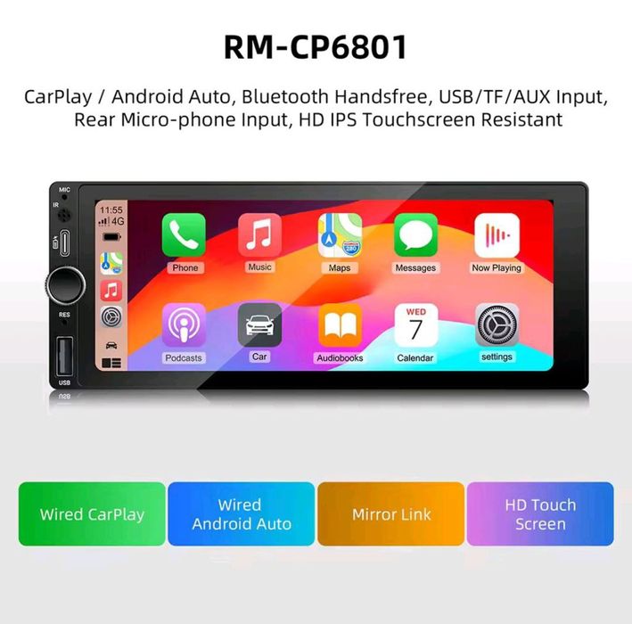 Магнітола 2DIN RM-CP6801 | CarPlay / Android Auto / Mirror Link