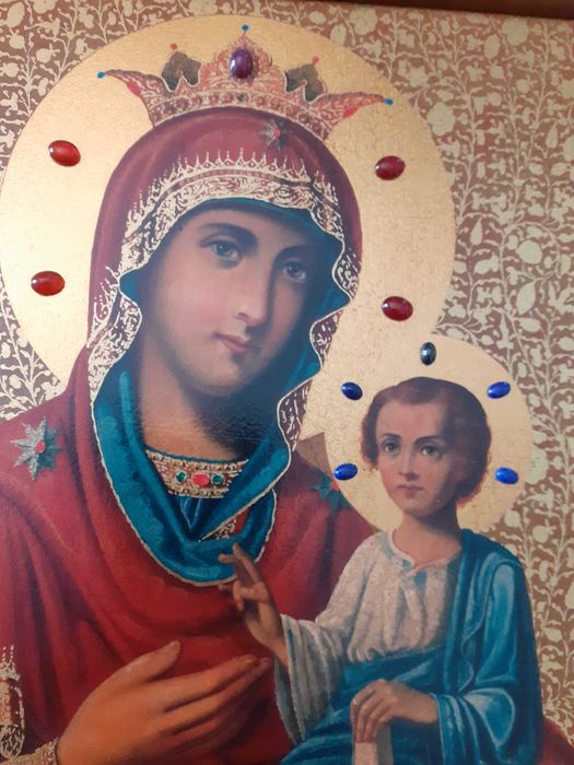 Icone repr. autorizada folha de ouro e pedras preciosas