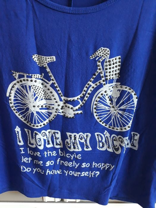 Niebieski komplet koszulka i podkoszulek z rowerem rozmiar S