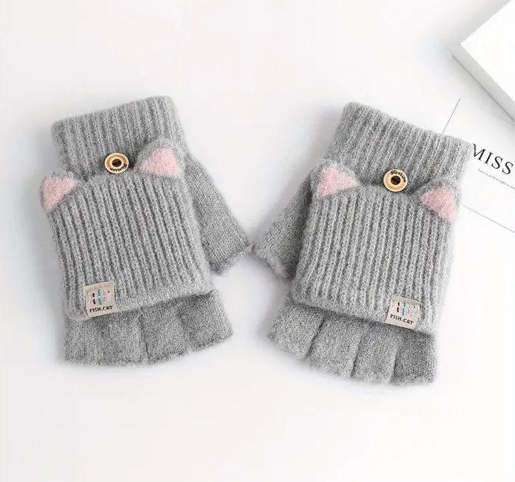 Dziecięce rękawiczki bez palców kotki 6-12 lat nowe