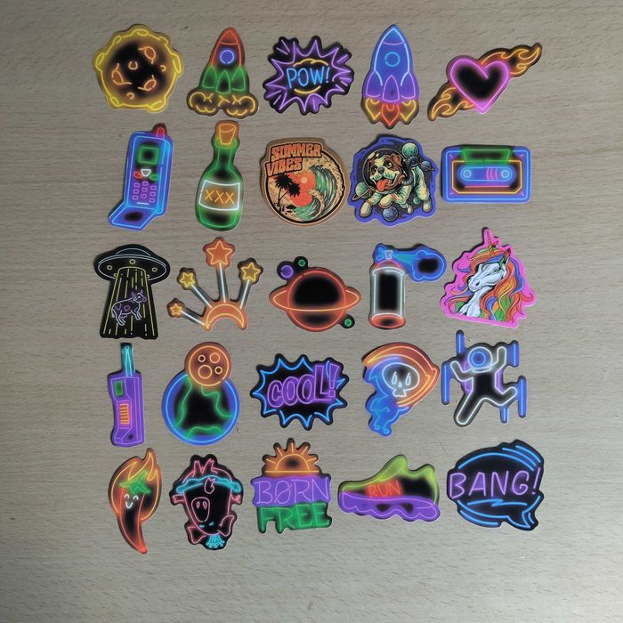 50 Autocolantes Adesivos Stickers Néon