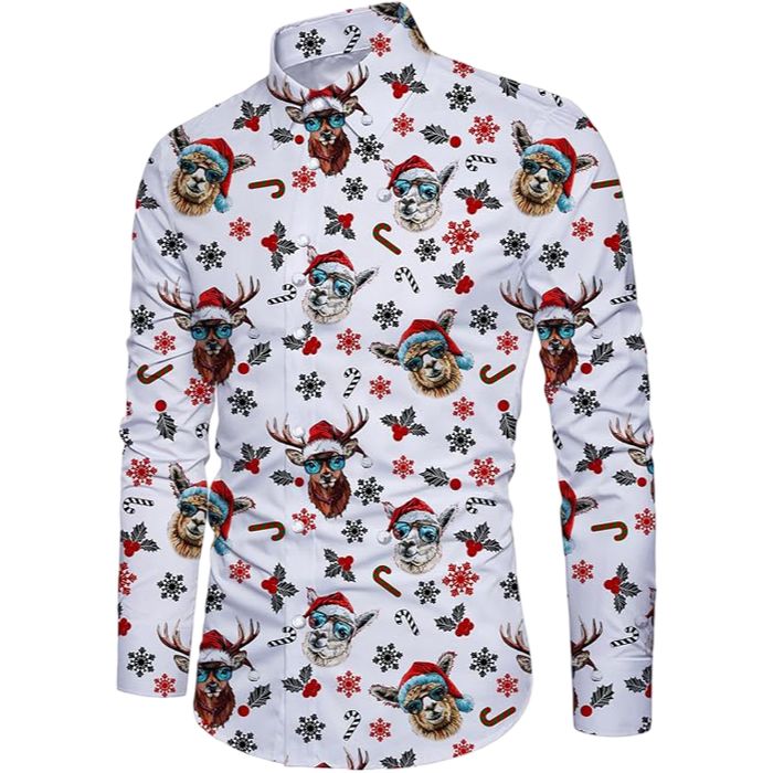 Męska koszula świąteczna - długi rękaw, slim fit - M, biała