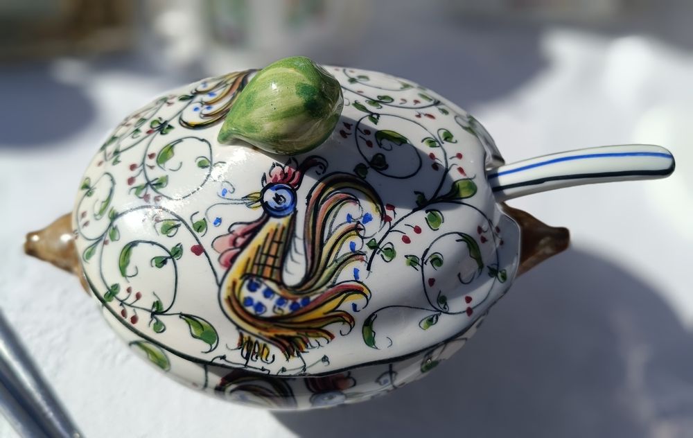 Molheira/mostardeira faiança portuguesa,Outeiro-Águeda, pintada à mão